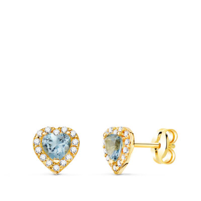 Pendientes Light Blue Roset Heart Oro Amarillo 18K