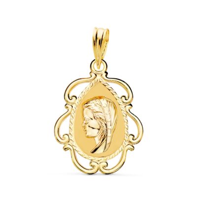Medalla Virgen Niña Cerco Calado 18K