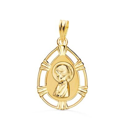 Medalla Virgen Niña Cerco Calado Gota 18K