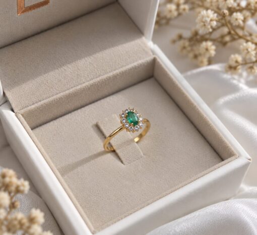 Anillo Rosetón Diamantes 0,18ct Esmeralda Oro 18K - Imagen 2