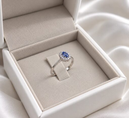 Anillo Rosetón Diamantes 0,18ct Zafiro Oro Blanco 18K - Imagen 2