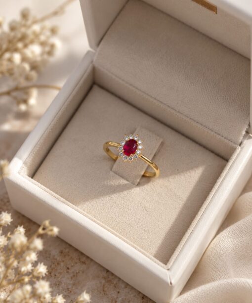 Anillo Rosetón Diamantes 0,18ct Rubí Oro 18K - Imagen 3