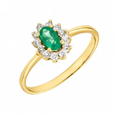 Anillo Rosetón Diamantes 0,18ct Esmeralda Oro 18K