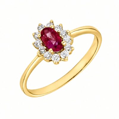 Anillo Rosetón Diamantes 0,18ct Rubí Oro 18K